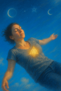 Floating peacefully under the blue sky—moment of awakening