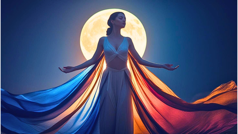 A symbolic eclipse casting light and shadow across two hands gently touching, representing generational trauma, somatic healing, and inherited memory.”