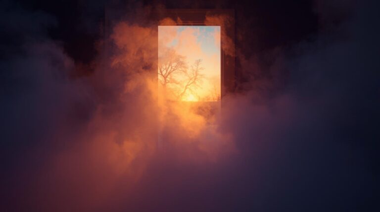 A dimly lit hallway with light filtering through a door, symbolizing early signs of awakening.