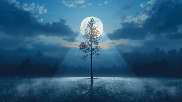 A sapling bathed in moonlight, representing renewal and embodied spirituality.